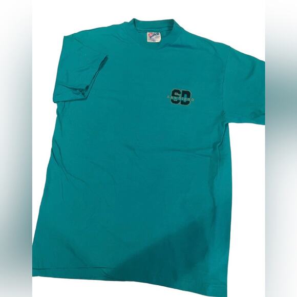 Hanes Tops - Vintage Hanes T-Shirt Unisex M Casual San Diego Embroidered Cotton Tee Turquoise